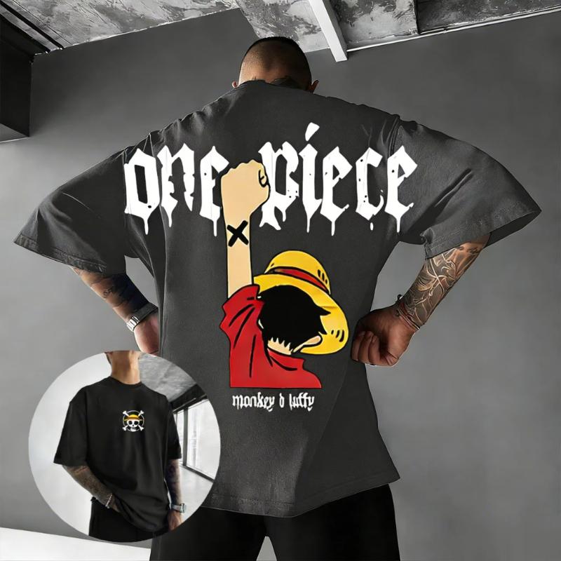 Übergroßes Vintage One Piece Luffy Anime T-Shirt Herren Damen Kurzarm Tee Streetwear Lässige Oberteile Grafik-T-Shirt 2026 Sommer Y2k