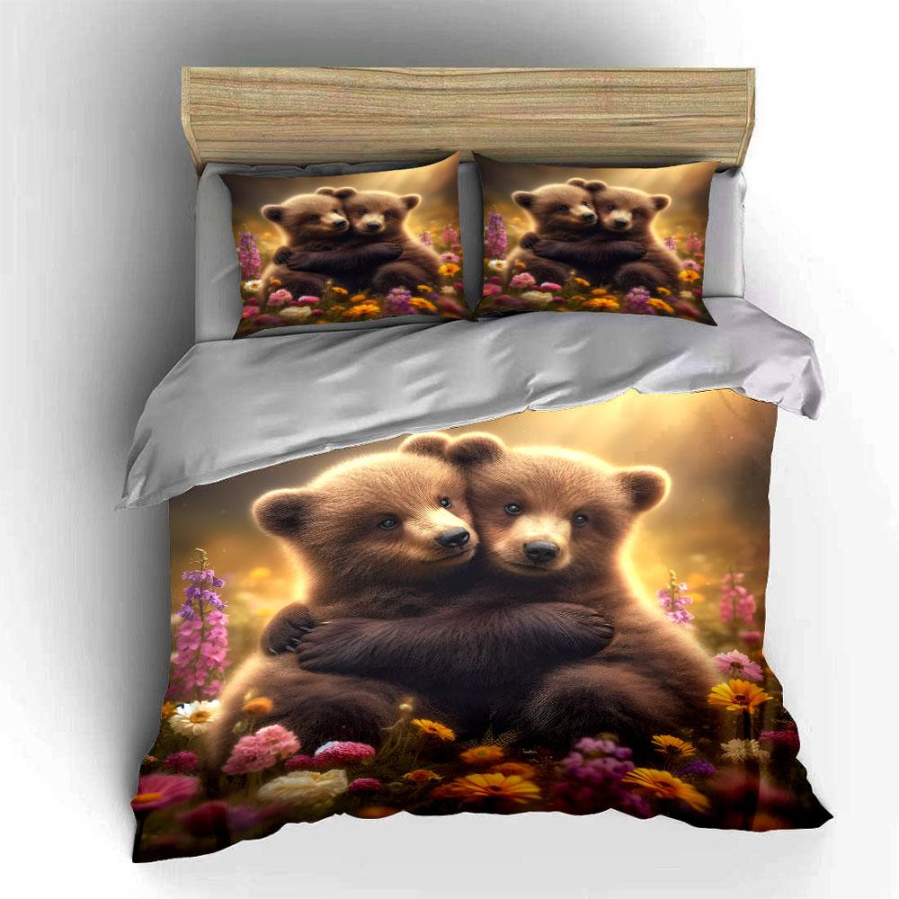 Cute Bear Set For Home Decor Bedding Set With 1 Duvet Cover 2 Pillowcases Single Double King Queen, Gift