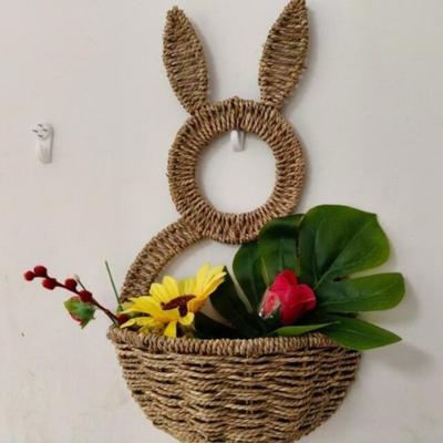 Handgewebter Osterhasenkorb Handgemachter Geschenkkorb Oster-Wandtasche Niedlicher Hase Natürlicher Weiden-Hasenkorb Kranz