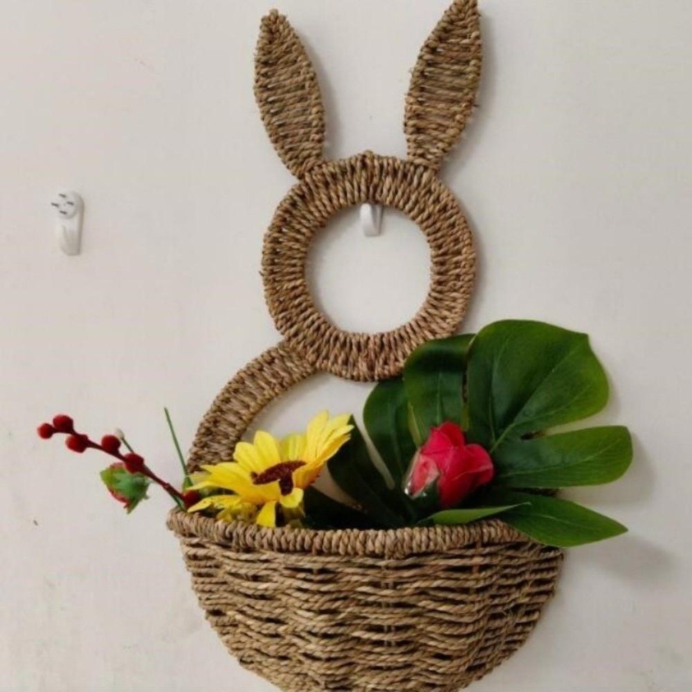 Hand Woven Easter Bunny Basket Handmade Natural Willow Bunny Flower Basket Gift Holder Cute Rabbit Plant Hanging Basket