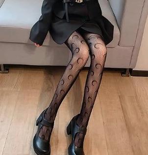 Mesh socks, fishnet socks, spring, summer and autumn, little moon, hollowed-out thin lace pantyhose, black backing silk, anti-hook silk.
