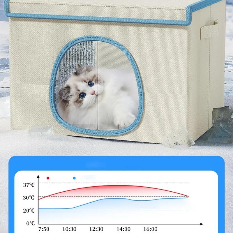 Katzen Kühlbett Tragbare Klimaanlage Haus Faltbarer Haustier Iglu Nest mit Kühlakkus für Kleine Mittlere Katzen Kätzchen
