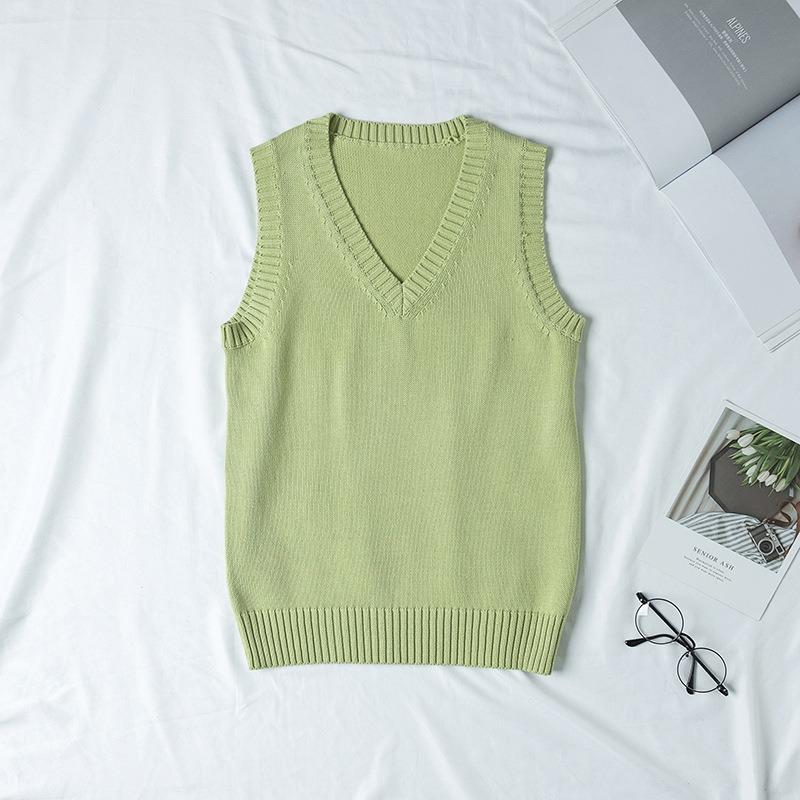 Autumn Winter V-neck Women Pullover Knitted Sweater Vest Solid Color Fashion Loose Casual Sleeveless Simple Office Tops Elegant Women Clothing