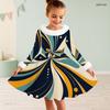 Meisjes Jurk met Hoge Hals, Lange Mouwen, Geprint Patchwork, A-lijn, Uitlopend, met Bontrand