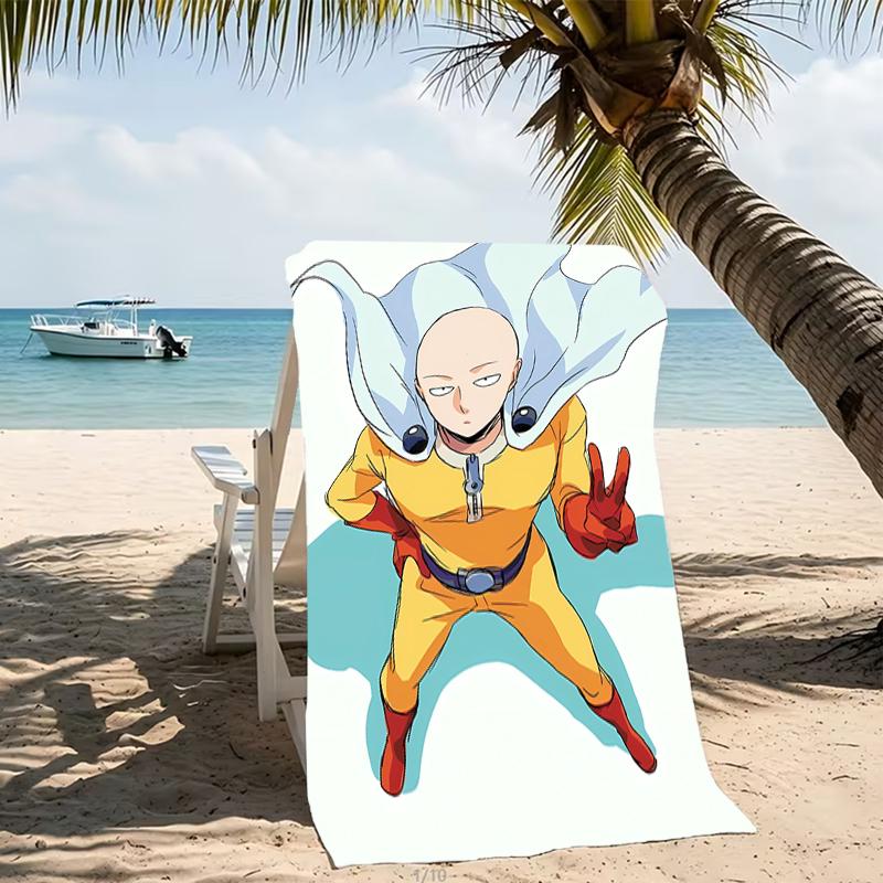 Beach Towel with One Punch Man Saitama Pattern - soft,absorbent,machine washable Lightweight&Modern,swimming,Travel Essentials