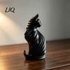 Artistic PLA Cat Statue for Desk 3D Printed Sculpture, Modern Style Matte Statue, Black Contemporary Home Accents Entrance And White Ornament