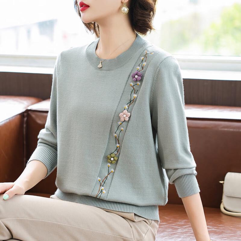 

Женский трикотажный топ с длинным рукавом и вышивкой в стиле кэжуал L