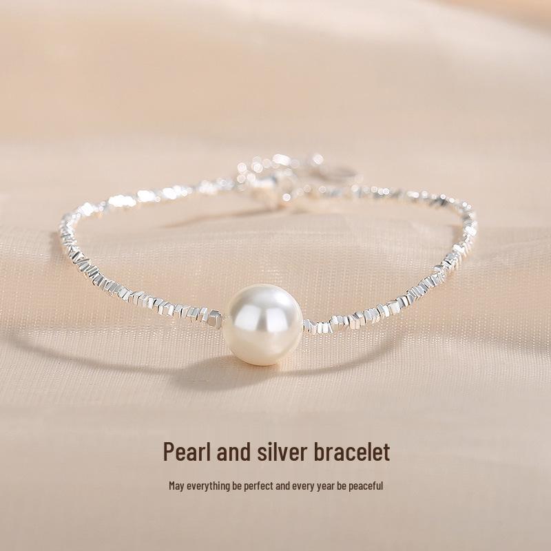 S925 Sterling Silver Round Imitation Pearl Necklace - Women s Trendy French Clavicle Chain 925 Sterling Silver