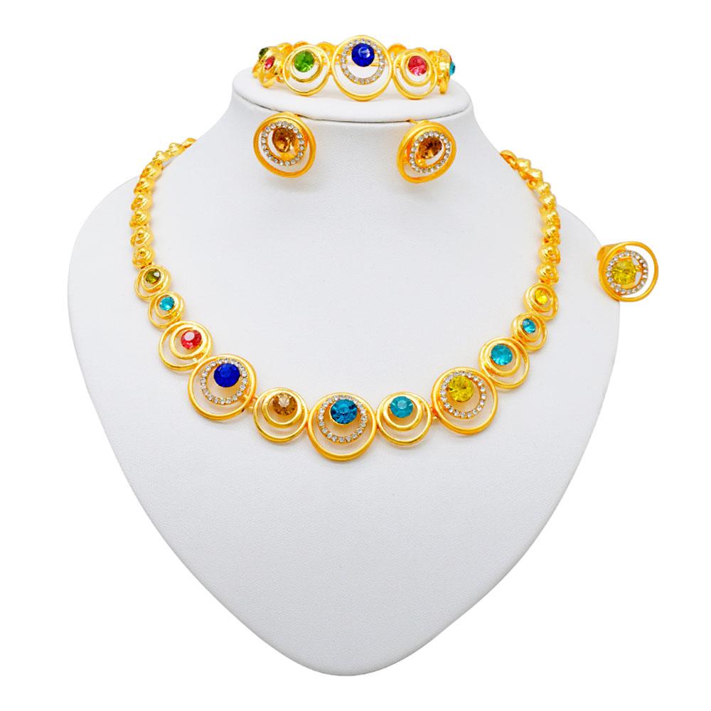 Dubai Vintage Style Crystal Necklace For Women Charm Earrings Bracelets Rings For Women Banquet Wedding Jewelry Party Gift