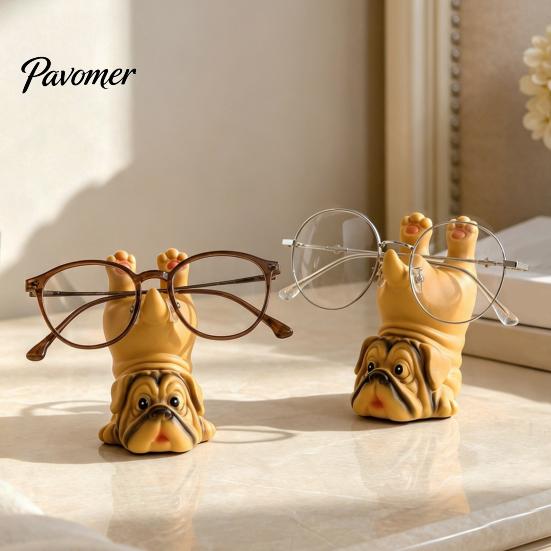 Novelty Home Decoration Upside-down Pug Glasses Holder, Durable Organic Resin Eyeglass Stand, Stable Spectacle Frame Support Cute Animal Display Rack