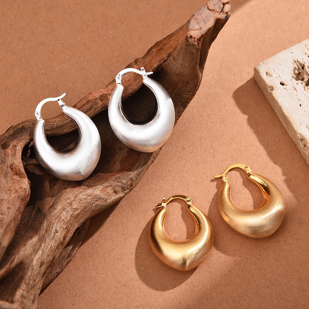 Gold Brushed Statement Drop Earrings, Geometric Irregular Gold Hoop Earrings