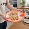 Three-dimensional Fish Plate Shaped Ceramic Dumpling Plate, Sushi Serving Tray with Red Gradient Platter Dip Sauce Grooves, Multifunctional Appetizer