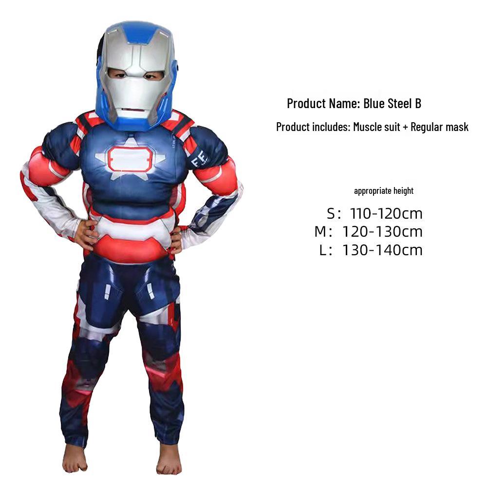 Kids Halloween Costume: Captain America, Spider-Man, Iron Man, Hulk Muscle Jumpsuit