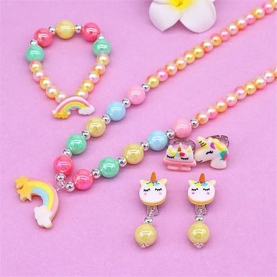 Kinder Halskette Armband, Niedliche Einhorn Regenbogen Halskette, Mädchen Schmuckset