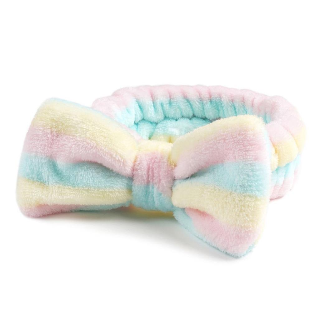 Women's European American Style Soft Coral Velvet Bow Fluffy Microfiber Spa Headband for Facial Makeup Non-Slip Shower Face