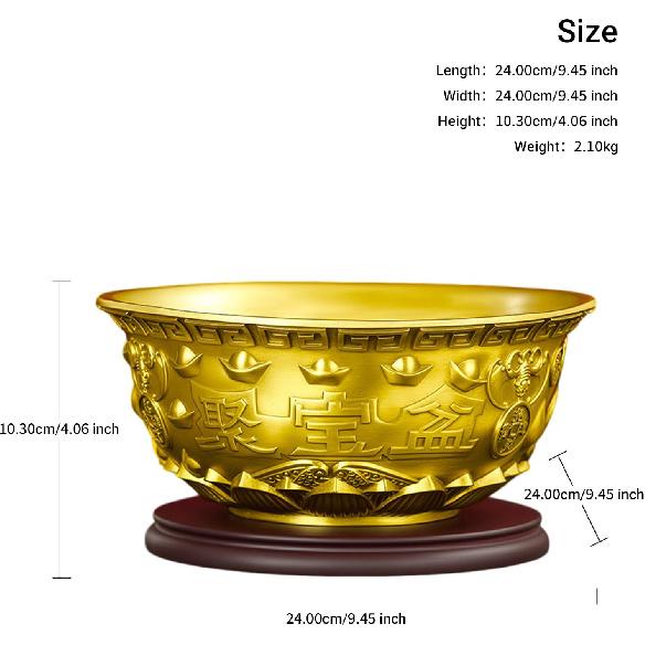 Brass Treasure Bowl - Traditional Chinese Style, Perfect for Home or Office To Attract Wealth and Good Fortune (Length: 16CM)