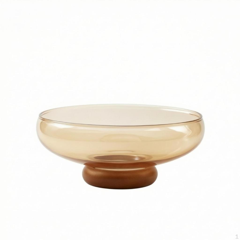 Glass Fruit Bowl with Wooden Pedestal Decorative Transparent