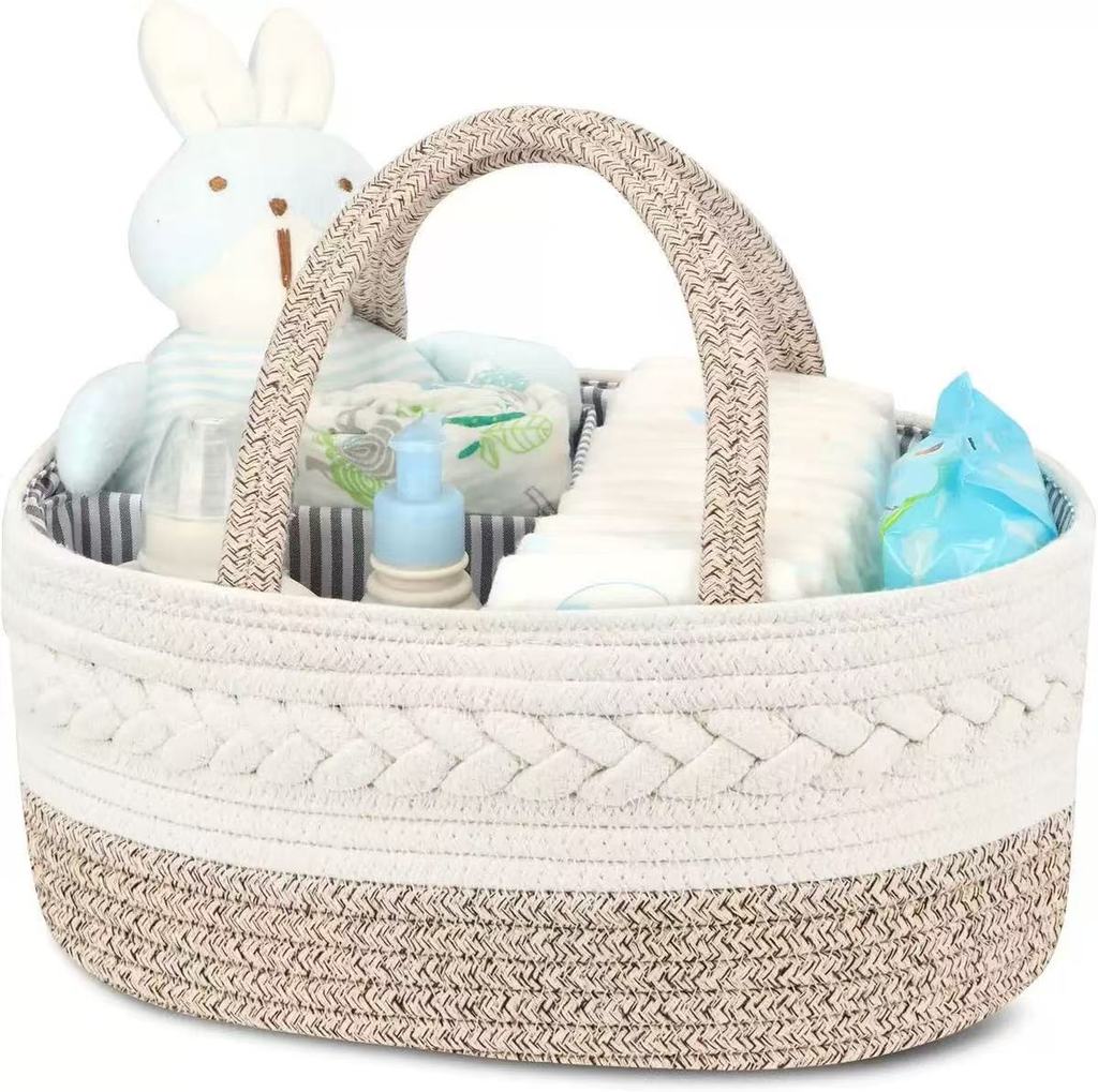 Baby Diaper Storage Basket With Removable Dividers And Cotton Rope For Nursery Organization