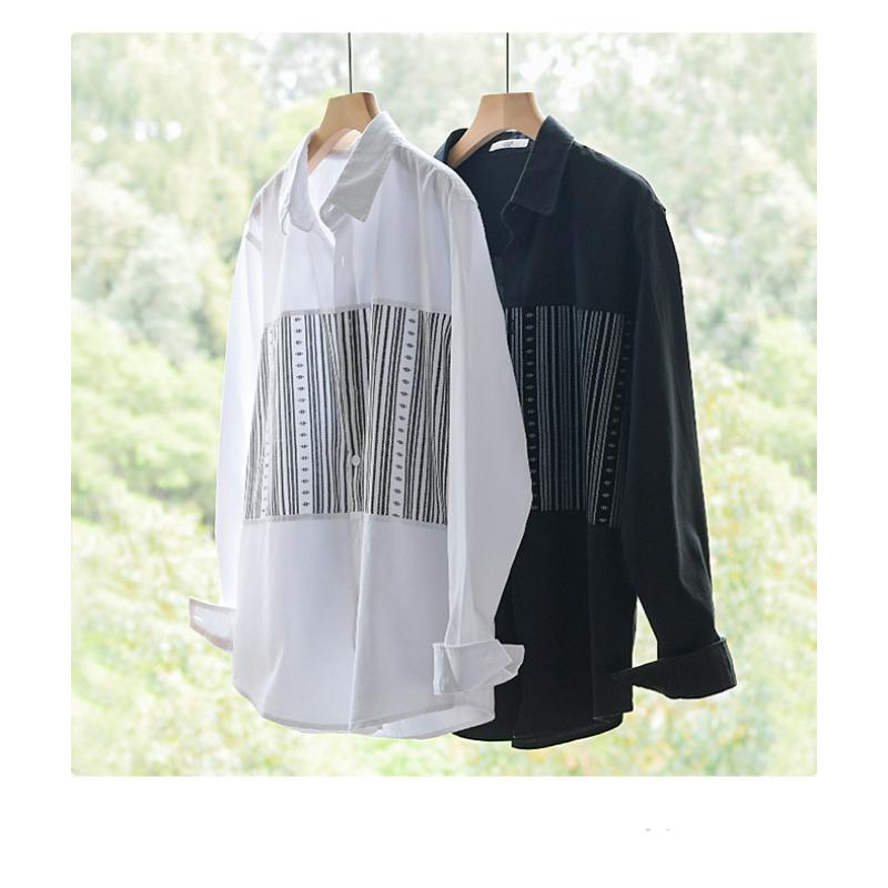 Jarní a letní ležérní bílé košile pro muže Denní ležérní košile s dlouhým rukávem z čisté bavlny Košile se sešíváním pruhů Módní pánské topy pro mládež