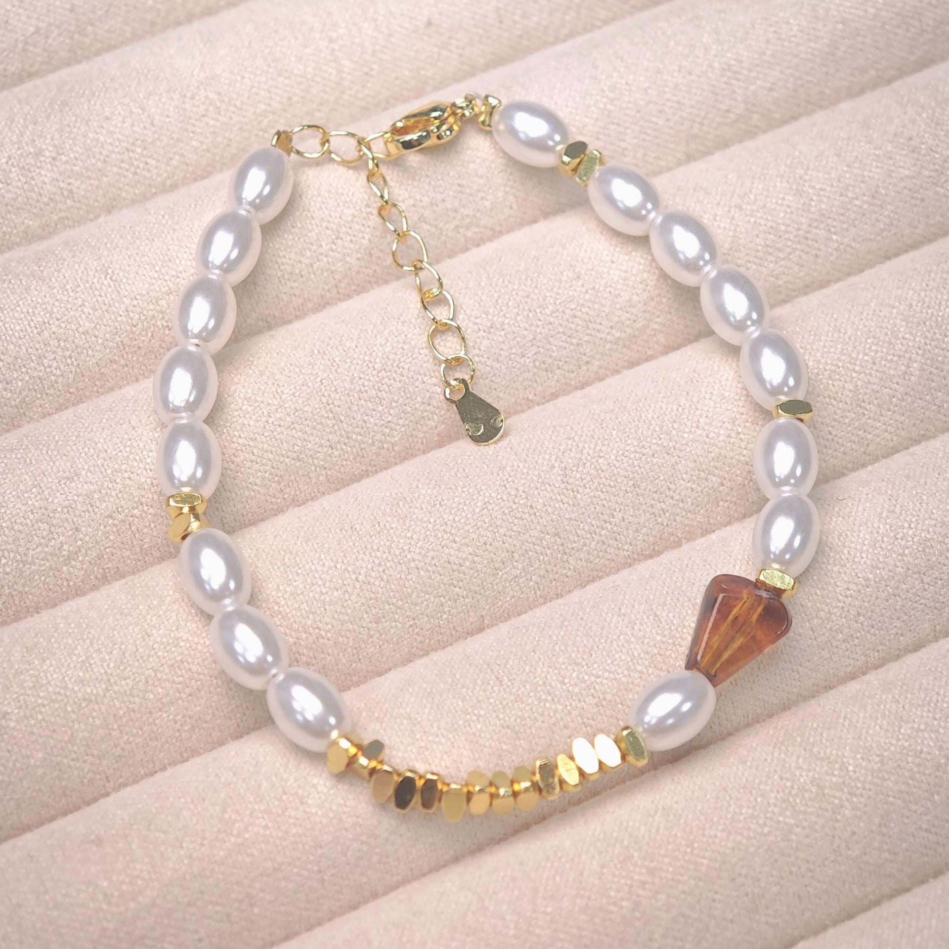 

Small Fresh High-End Design Rice Grain Pearl Tiger Eye Stone Adjustable Bracelet Niche Temperament Fashionable Women