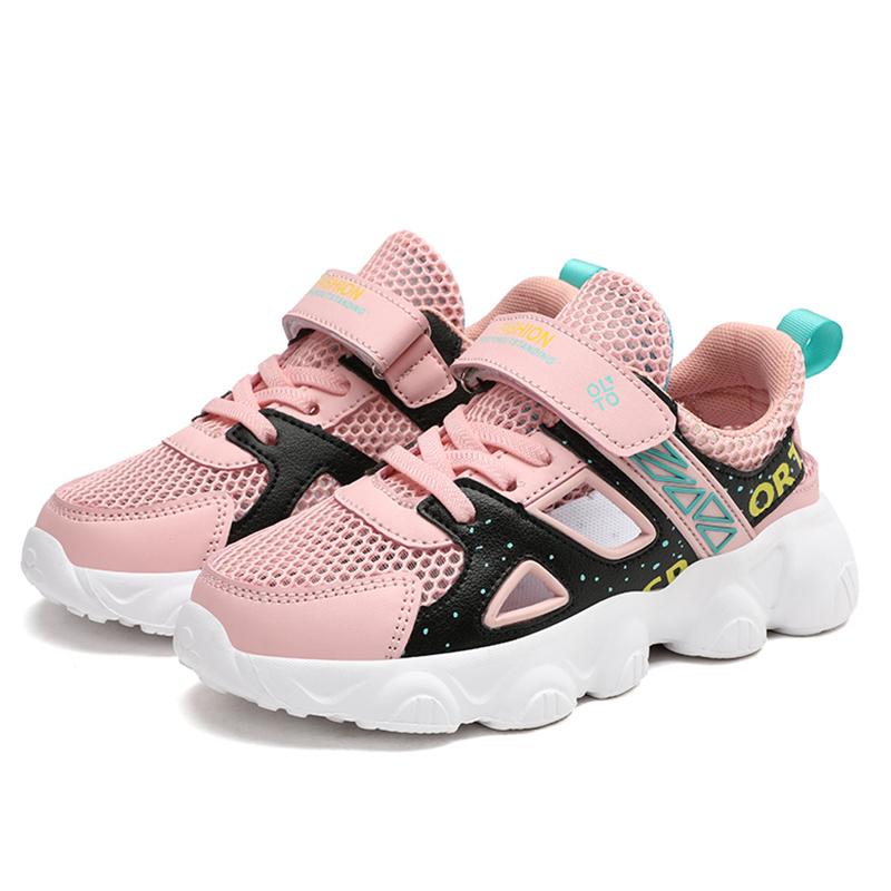 

Спортивная детская обувь для девочек, дышащая школьная детская повседневная обувь, мягкая подошва, черные, розовые, нескользящие детские кроссовки для бега 36