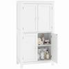 Bathroom Cabinet Narrow Storage Cabinet With 4 Doors And Adjustable Shelves Modern Style White