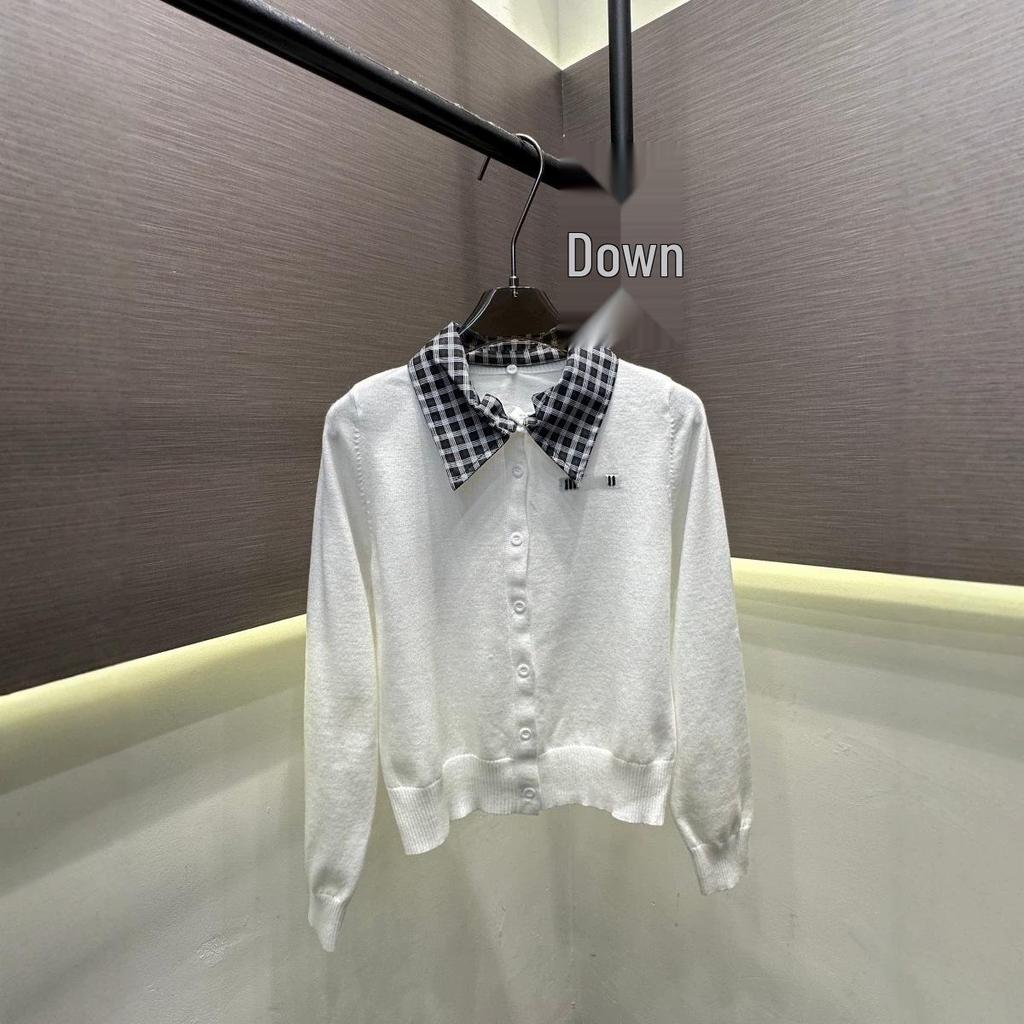 Trendy European Plaid Lapel Knit Two-Piece Long Sleeve for Autumn/Winter