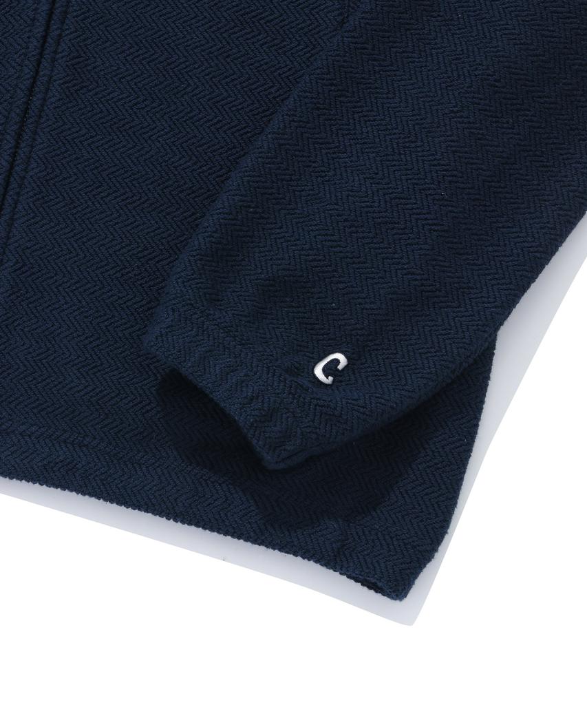 COVERNAT Herringbone Zip-Up Hoodie Navy