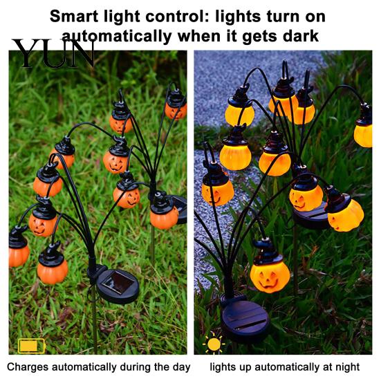 Decorative Yard Stakes for Halloween Solar Pumpkin Light, LED Scary Jack-o-Lantern Swaying Garden Stake Landscape Illumination Waterproof Pathway
