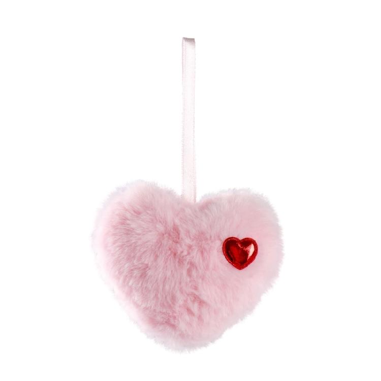 2Pcs Soft Furry Heart Shape Ball Hanging Ornament For Christmas Tree Mantels Window Wall Display Festival Decoration