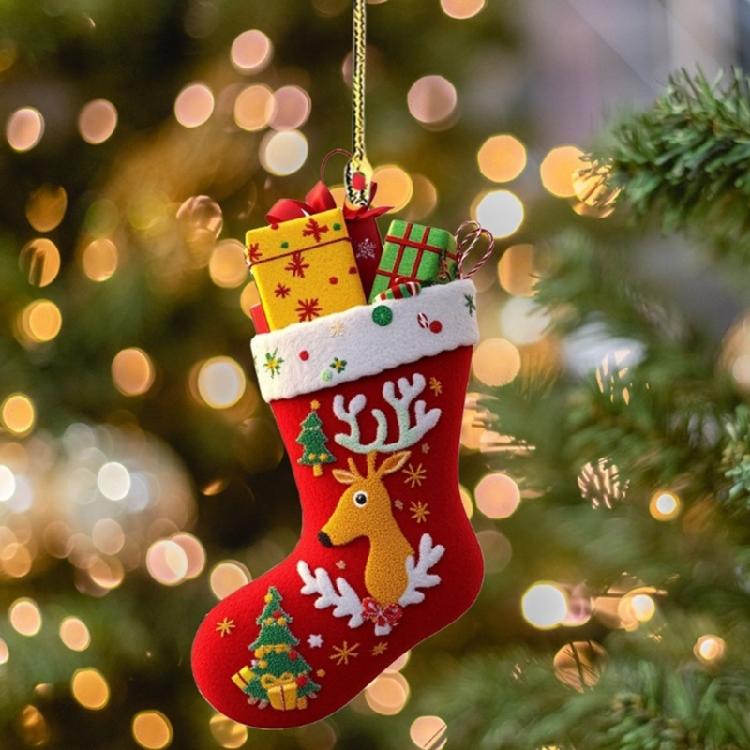 Holiday Hanging Touches Christmas Stocking Set, 6 Piece Acrylic Tree Trim with Assorted Seasonal Artwork for Tree Branch and Small Display Use