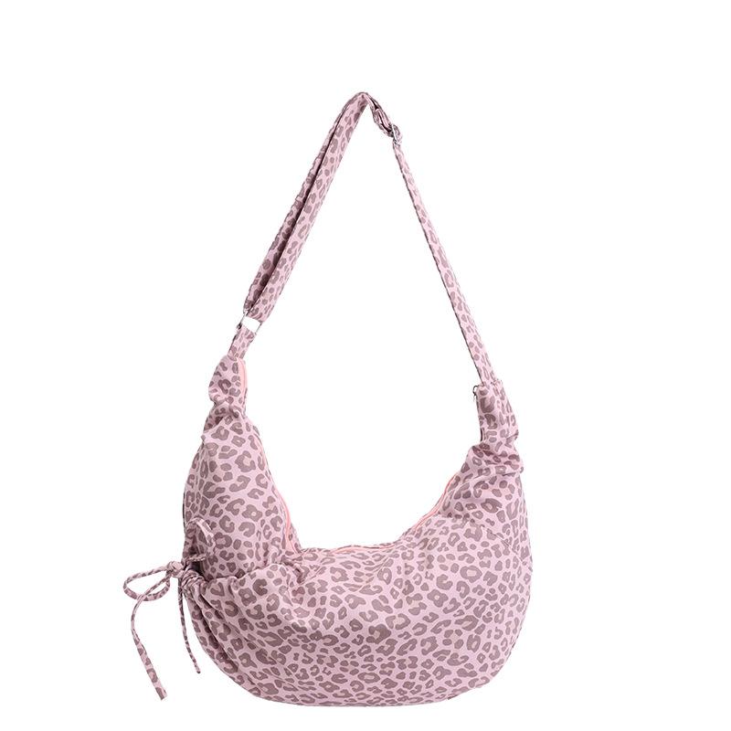 

Creative Leopard Print Shoulder Bag Women Fashion Crossbody Bag External Pocket Bow Decoration Vintage Commuter Dumpling Handbag L