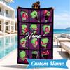 Custom Name Alien Expressions Collection Heart In Space Adventure Microfiber Beach Towel, Lightweight for Summer Travel, Swimming Pool Fan Gift