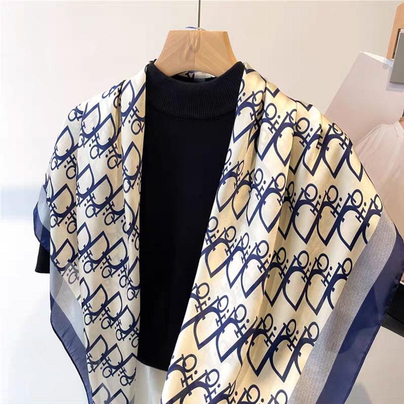 Ladies' Silk imitation Scarf Vintage Fashionable Versatile Printed Silk Spring Hair Band Hijab Sunsceen Neckerchief Shawl Wraps