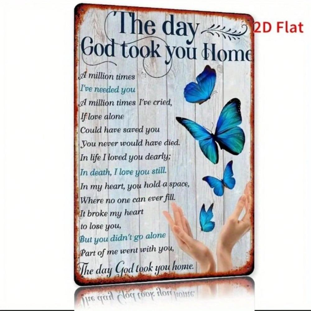 Metal Wall Art Vintage Butterfly Christian Memorial Sign, Retro Home Decor Poster