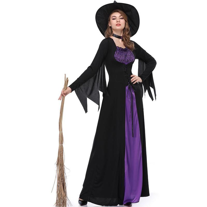 Adult Halloween Ladies Classic Purple Witch Fancy Dress Costume & Hat Accessory