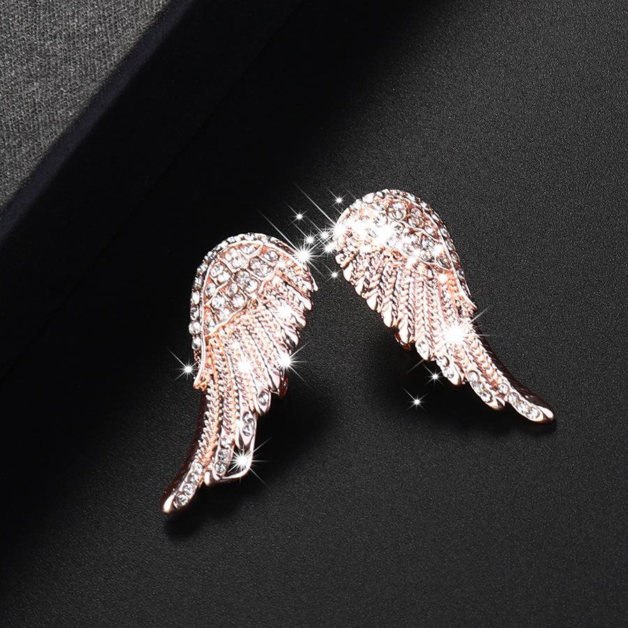European American Style Rhinestone Crystal Angel Wings Stud & Clip Earrings