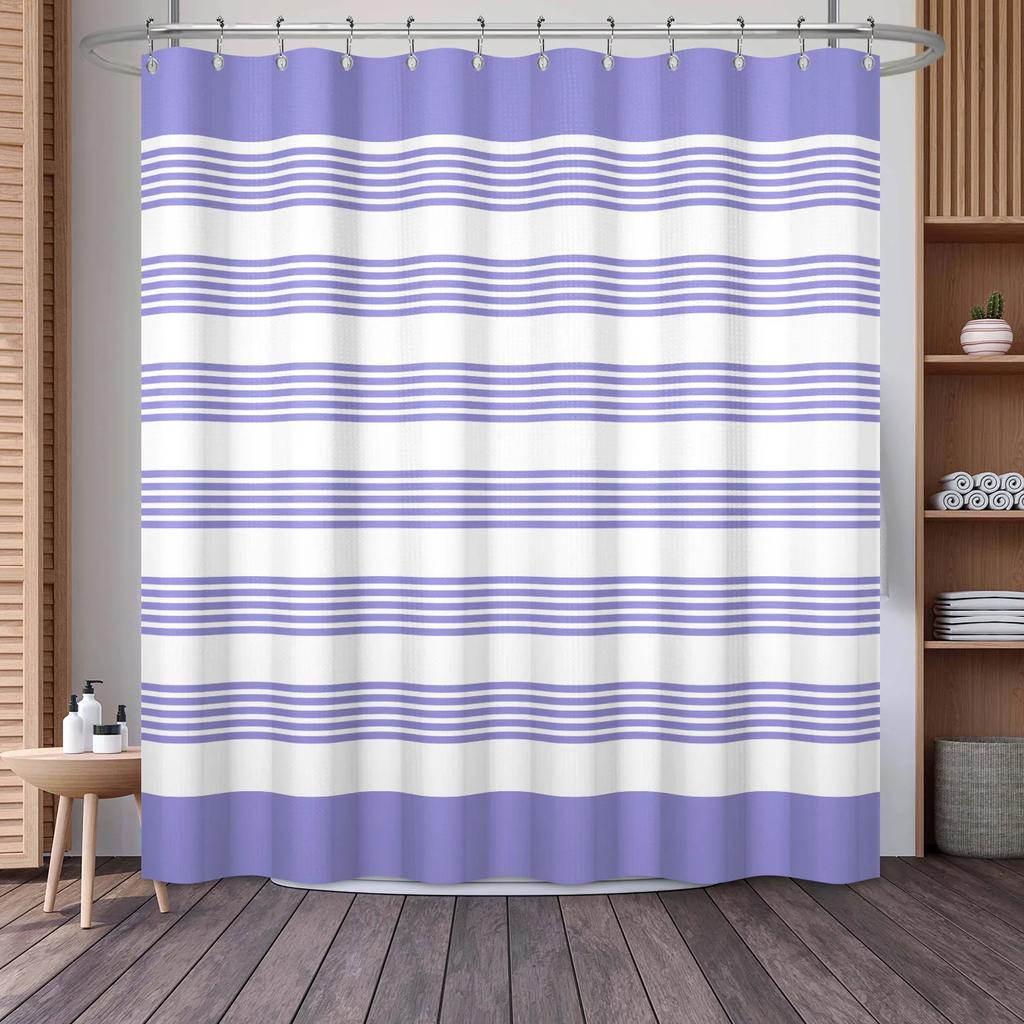 Waffle Shower Curtains Modern Hotel Style Striped Geometric Pattern Bath Decor Waterproof Polyester Bathroom Curtain with Hooks