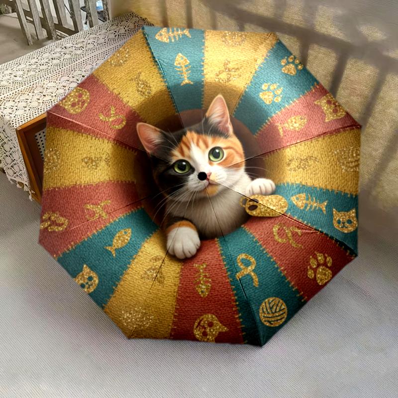 1 st Automatiskt Fällbart Paraply - Tecknat Mönster, Bärbar & Vikbar Design med 8 Ribbor, Jul- Födelsedagspresenter