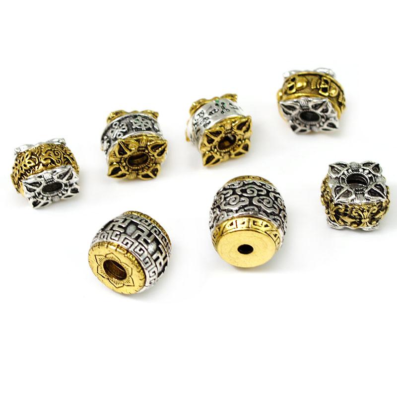 5Pcs Tibetan Silver Gold Metal Loose Spacer Beads Big Hole Beads for Necklace Bracelet Jewelry Making DIY Crafts Accessories