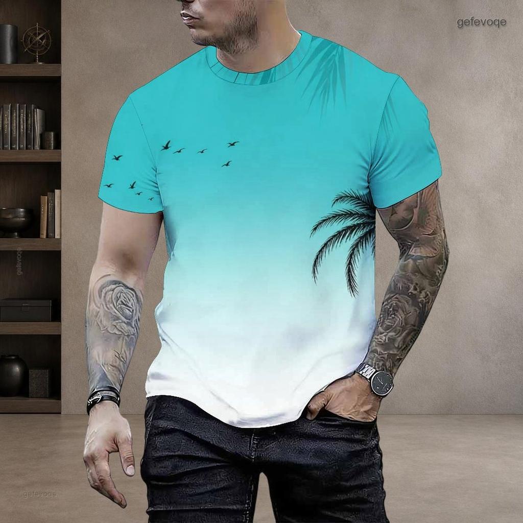 Men Plus Size Round Neck Short Sleeve Clover Printed T Shirt White Green Casual
