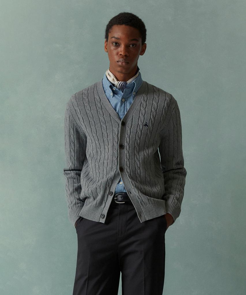 Brooks Brothers Cotton Cable Cardigan (Grey) (Bbwcmbg101)