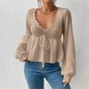 Women's Casual Fashion Loose V-neck Drawstring Ruffled Skirt Knitted Pullover Top