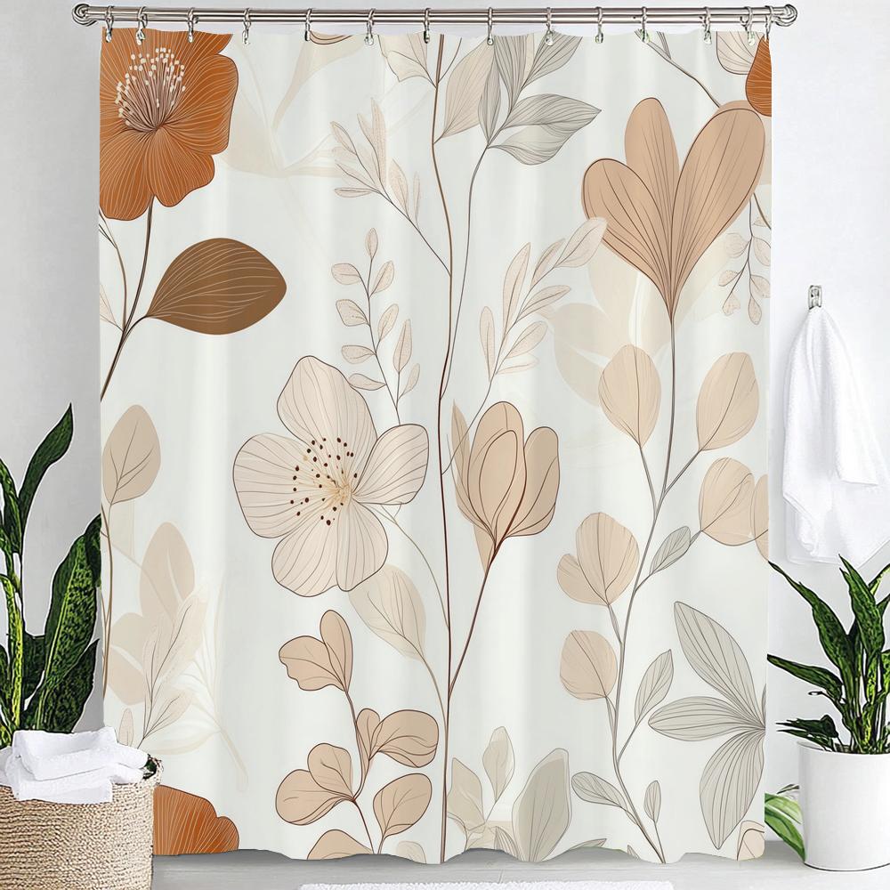 1pc Simple style Leaves Print Polyester Shower Curtain Bathroom Decoration Curtain,Hanging Curtain With Hooks Machine Washable