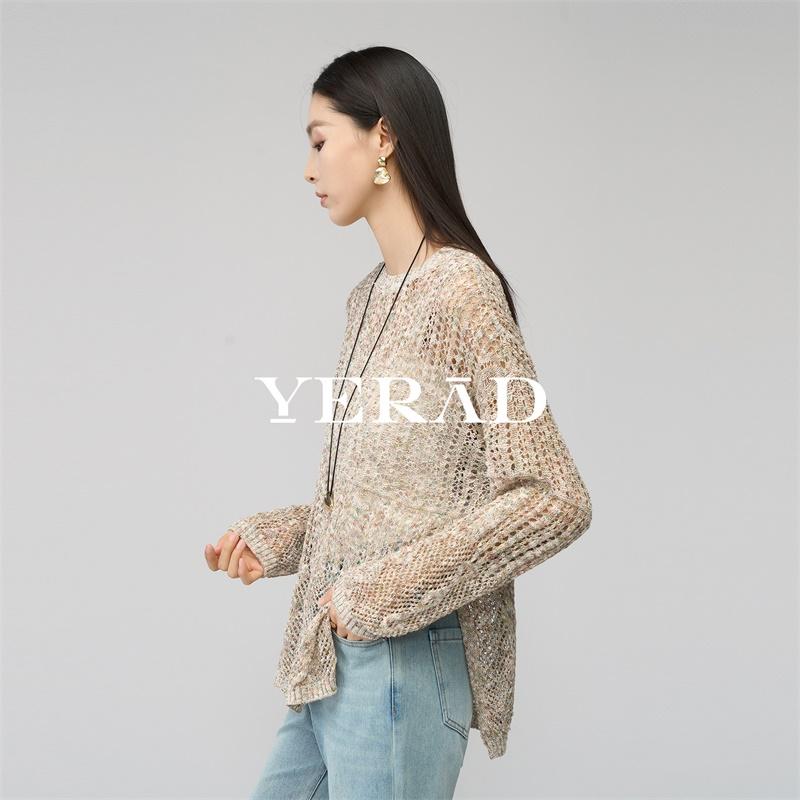 Laziness, relaxation, elegance, hollow out long sleeved hooded sweater, women's knitted sweater, vacation style loose fitting clothes