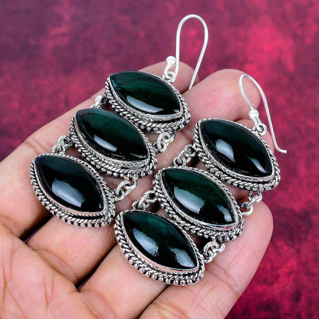 Green Flash Labradorite 925 Solid Sterling Silver Earrings, Handmade Gemstone Earrings Jewelry, Gifts For Wife Brand New Earrings