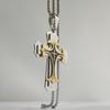 New Trendy Men's Titanium Steel Flat Section Necklace from Europe and America, Stainless Steel Oil Drop Cross Pendant