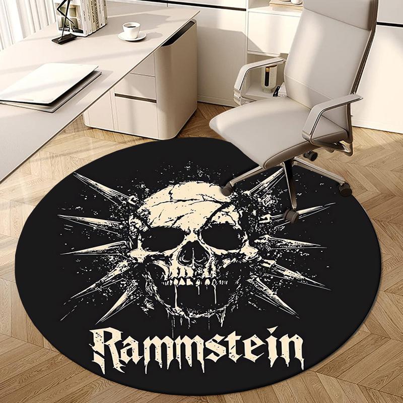 1pc Rammstein Skull Spikes Metal Band Logo Round Carpet, Made of Polyester,Perfect for Decorating Office Chairs, Living Rooms,Vibrant Decorative Rug
