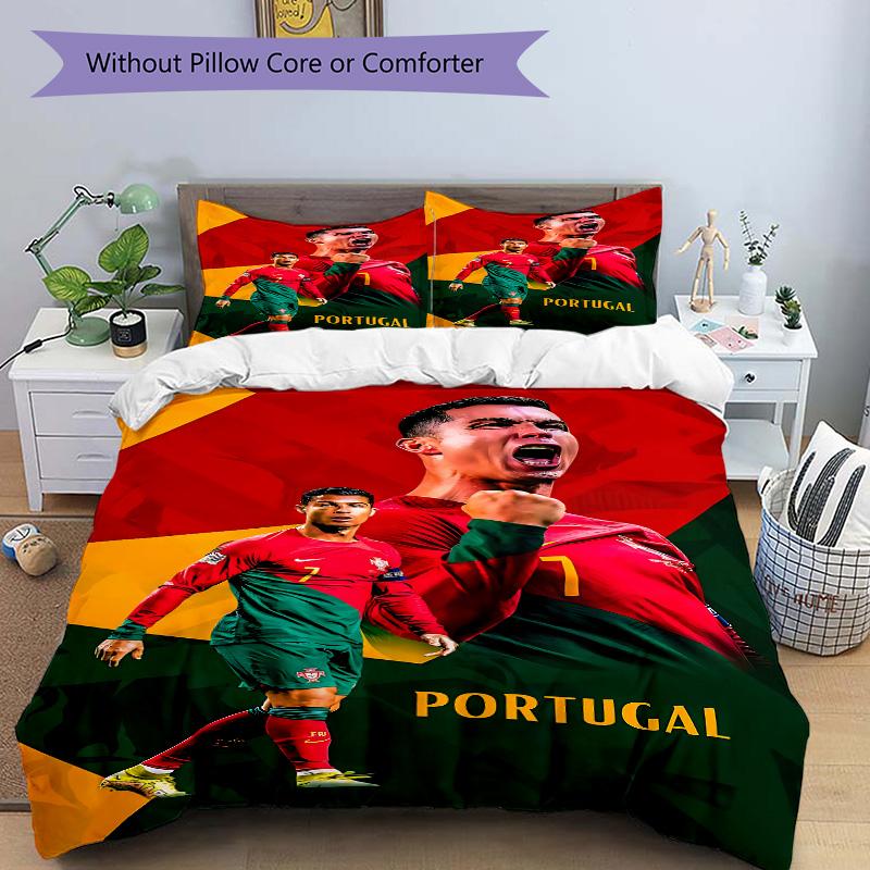 Portugal'S Soccer Celebration Print 3Pcs Bedding Setduvet Cover With 2 Bedropillowcase Home Birthday Gift