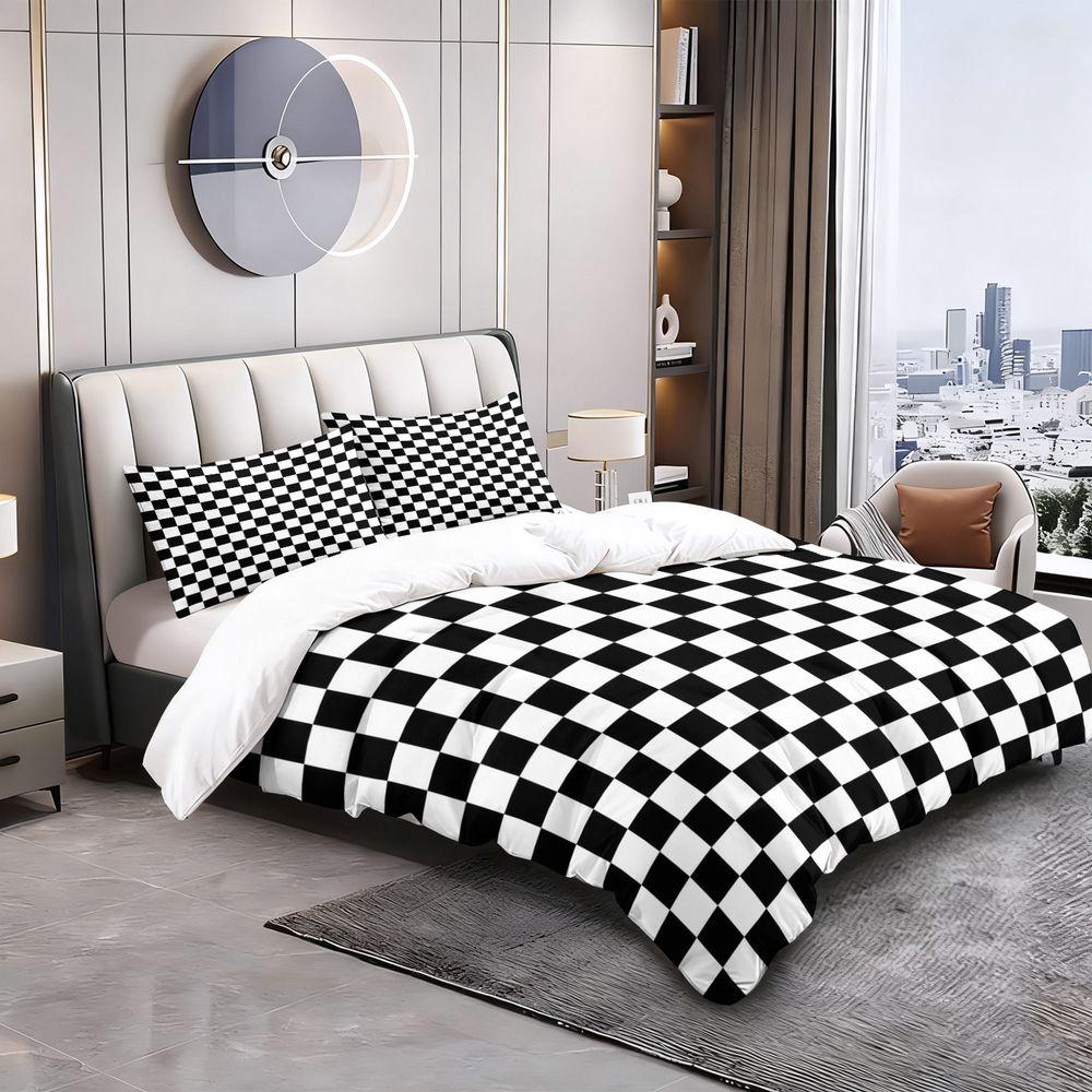 Black And White Checkerboard Duvet Cover Set (1 Duvet Cover & 1/2 Pillowcase) Soft Modern Bedding Set For Bedroom Decor